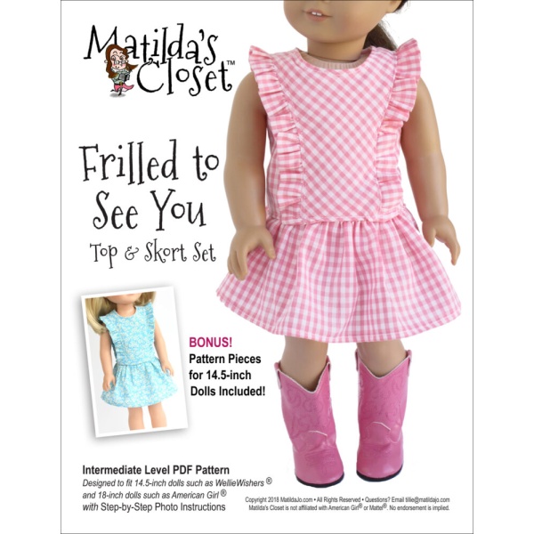 Frilled to See You Top and Skort Set sewing pattern for 14.5-inch dolls such as WellieWishers™ and 18-inch dolls such as American Girl™