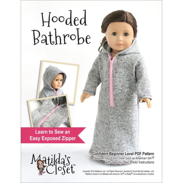 Hooded bathrobe sewing pattern for 18-inch dolls such as American Girl™